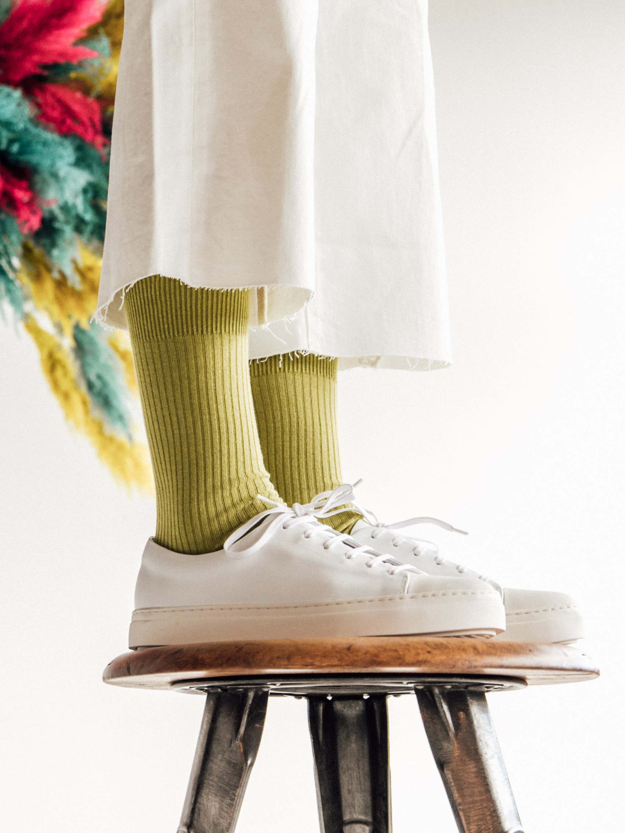 Ribbed Socken mit Limetten- und Avocado-Motiv in Limettengrün